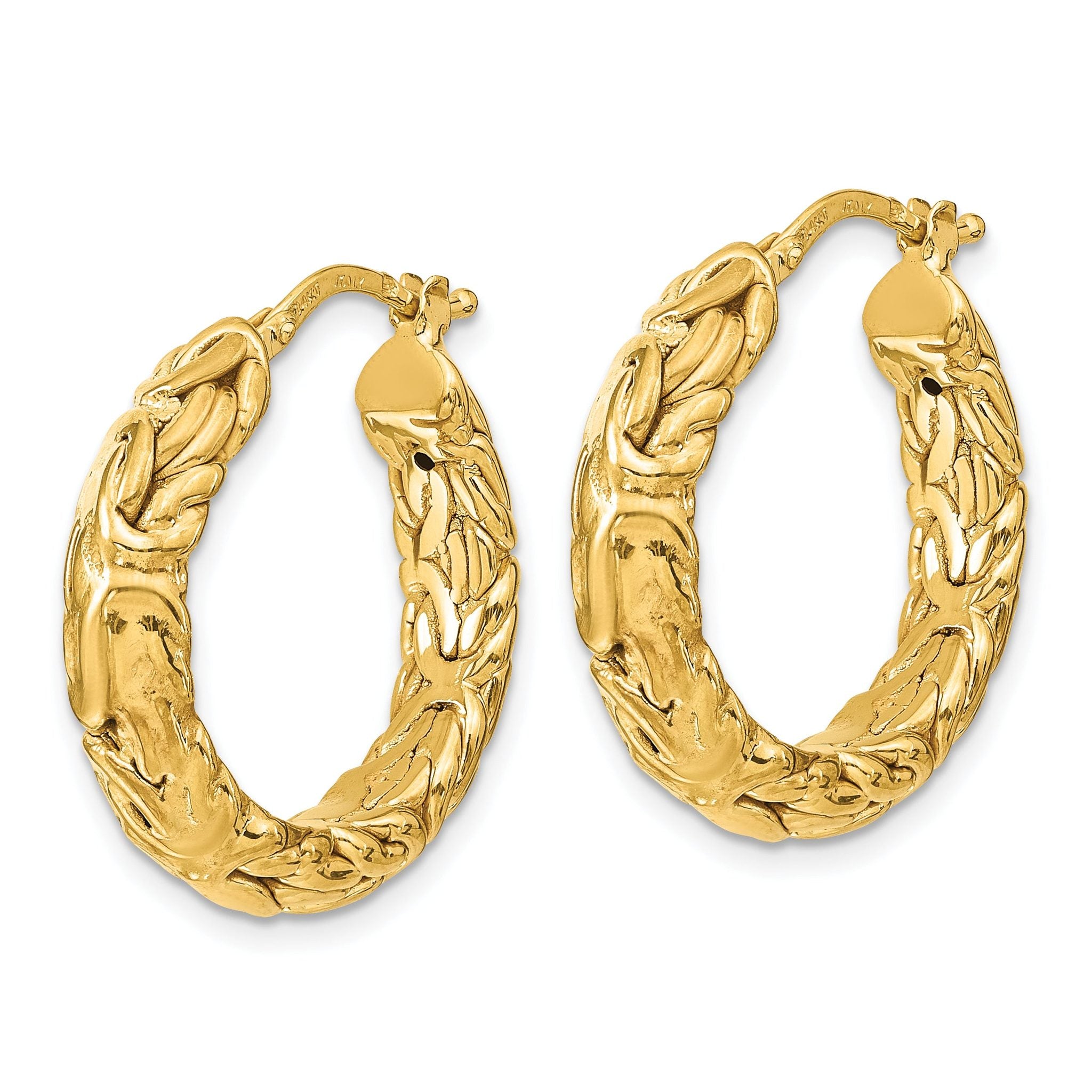 14k Polished Textured Hoop Earrings Secondary image