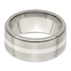 Titanium Silver Inlay Wedding Band with Polished Brushed Finish