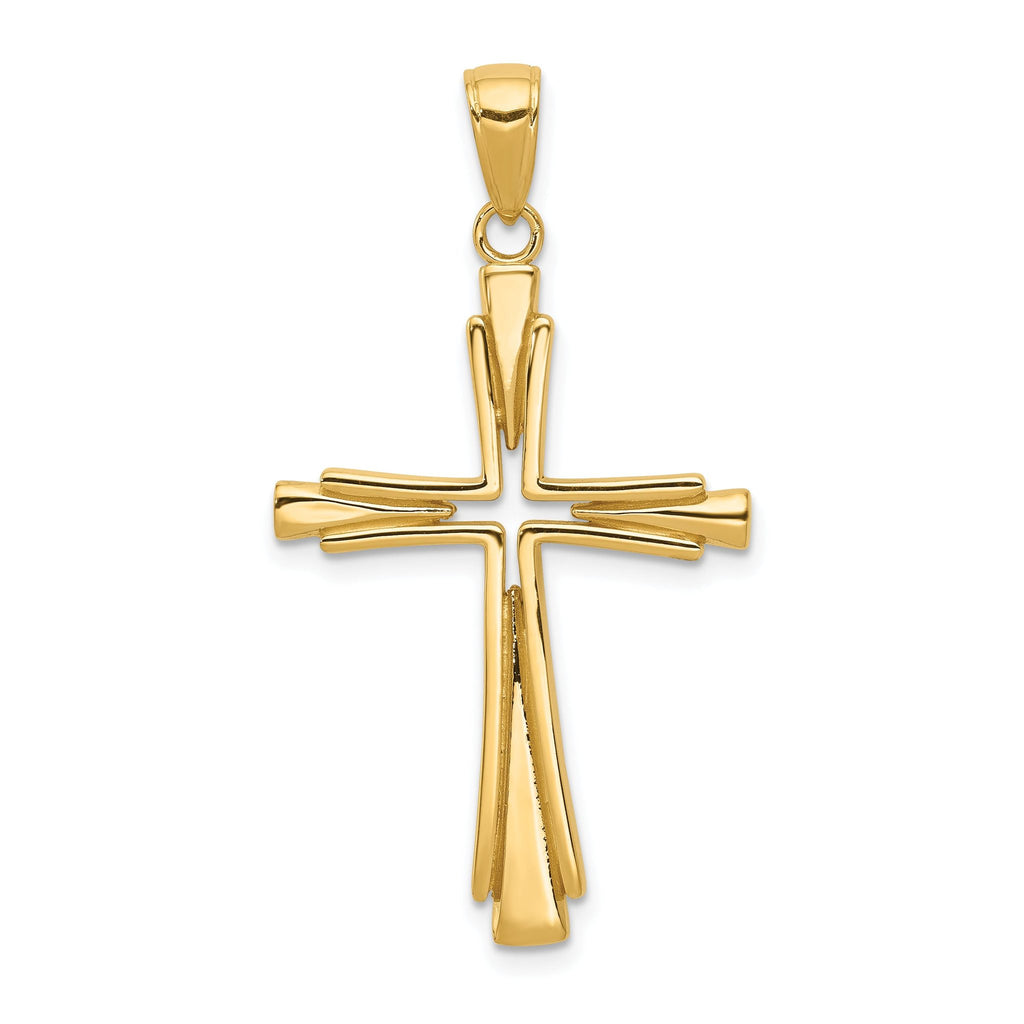 14K Gold Polished Solid Cross Pendant with Flat Back Design