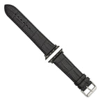 for Apple 38/40mm Smart Watch Black Gator Grain Calfskin Leather with Black Adapters and Stainless Steel Buckle 7.5 inch Watch Band