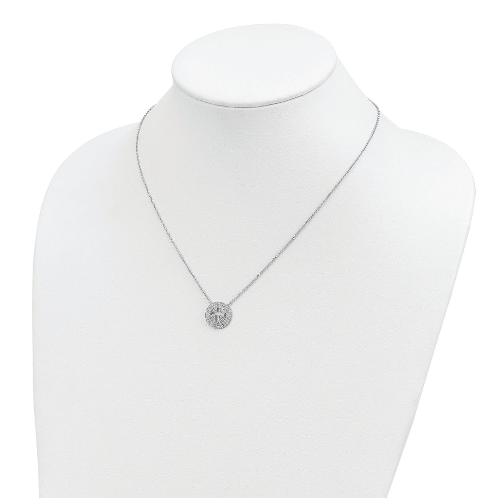 Sterling Silver 18in Rhodium-plated Polished CZ Cross Necklace