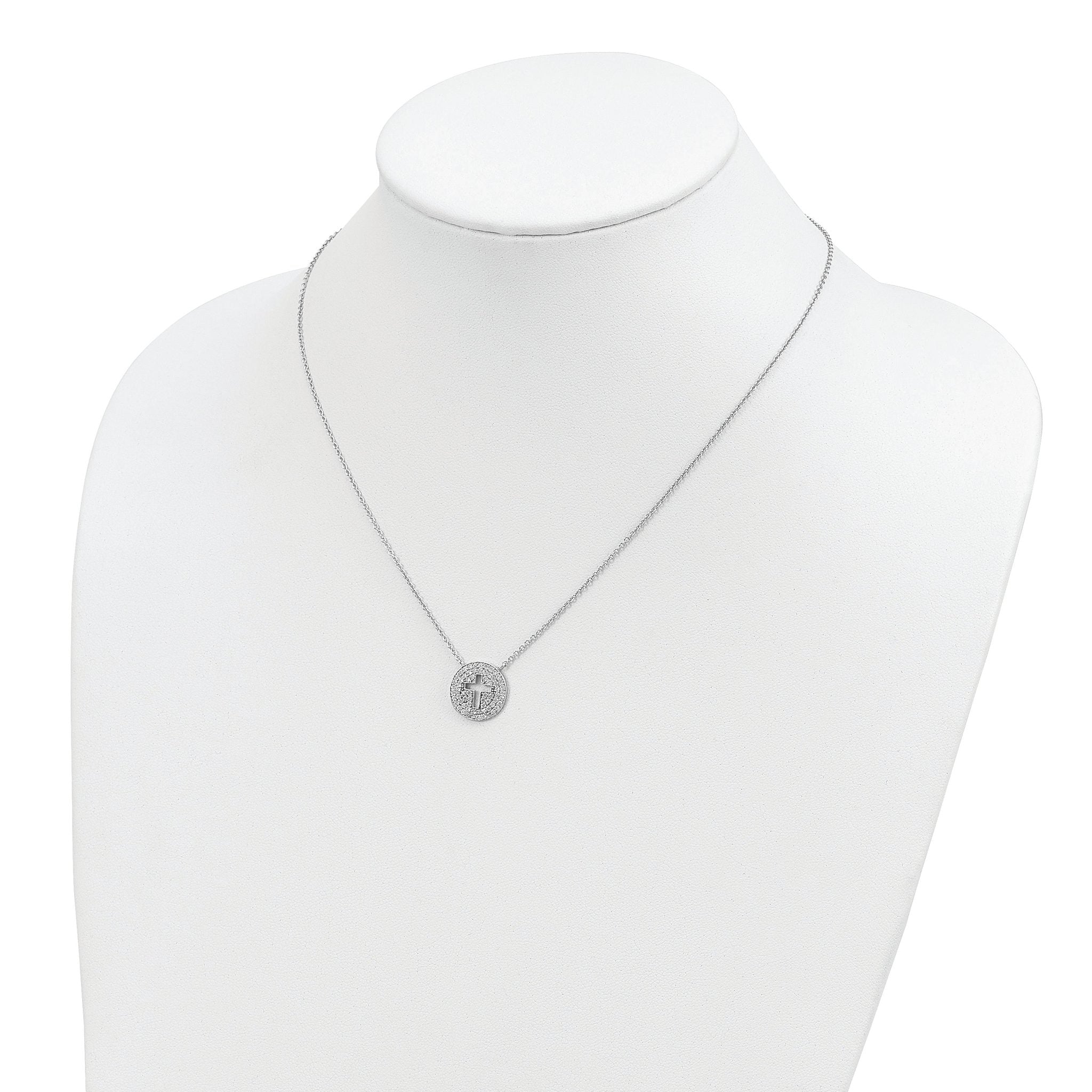 Sterling Silver 18in Rhodium-plated Polished CZ Cross Necklace