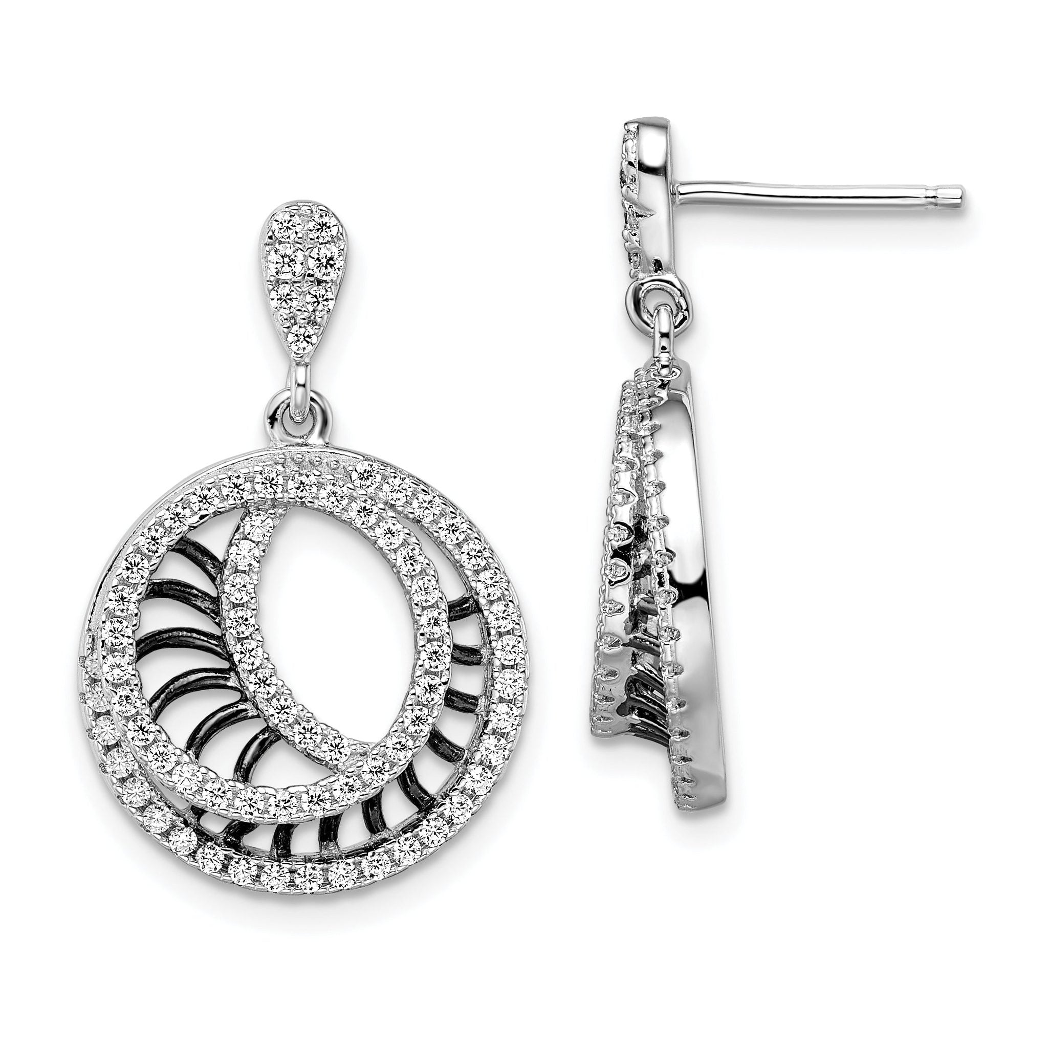 Sophia Jewelers 925 Sterling Silver Drop Earrings with Black CZ Elegance Main image