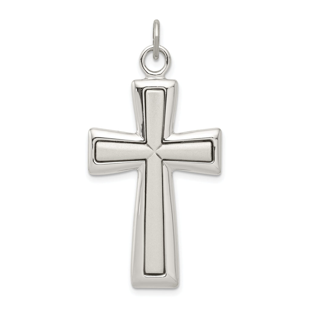 Sterling Silver 925 Latin Cross Pendant with Platinum Plating and Polished Finish
