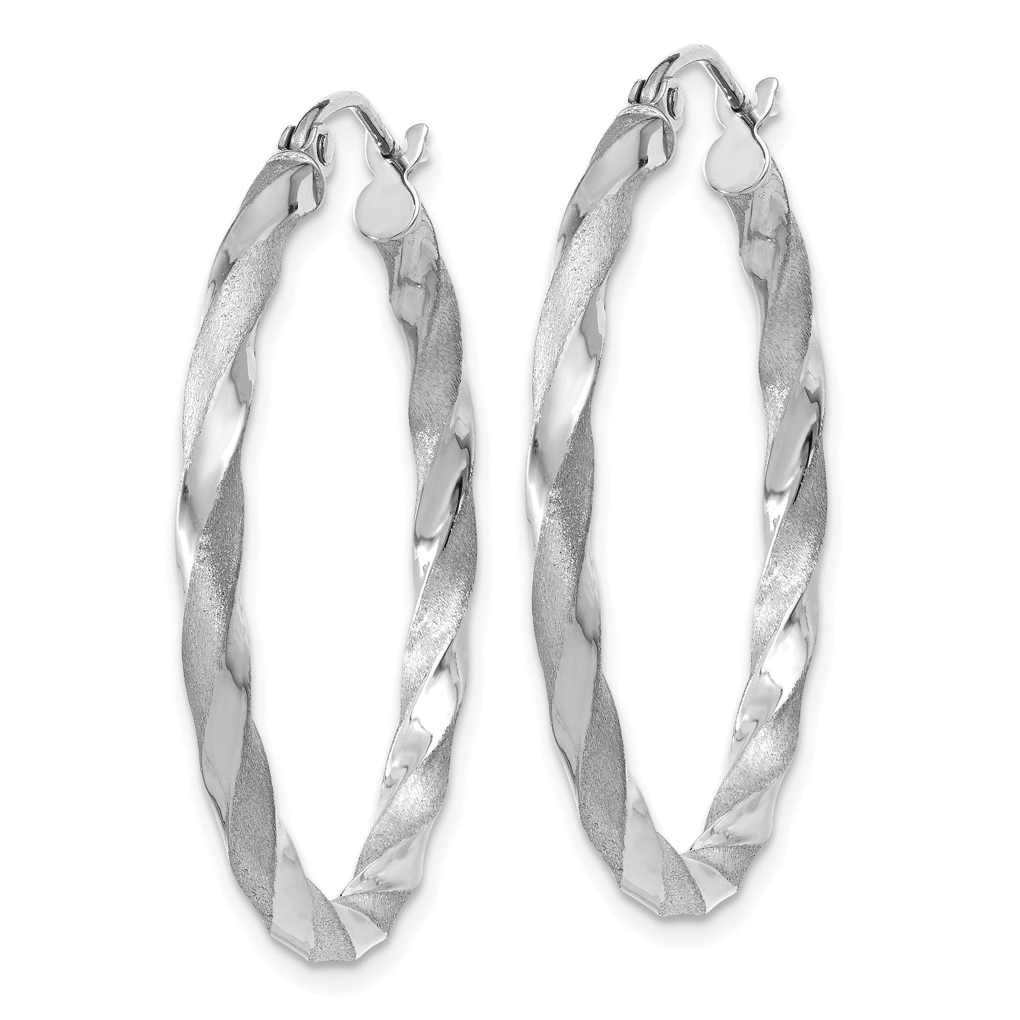 14k White Gold Polished & Satin Twisted Hoop Earrings Secondary image