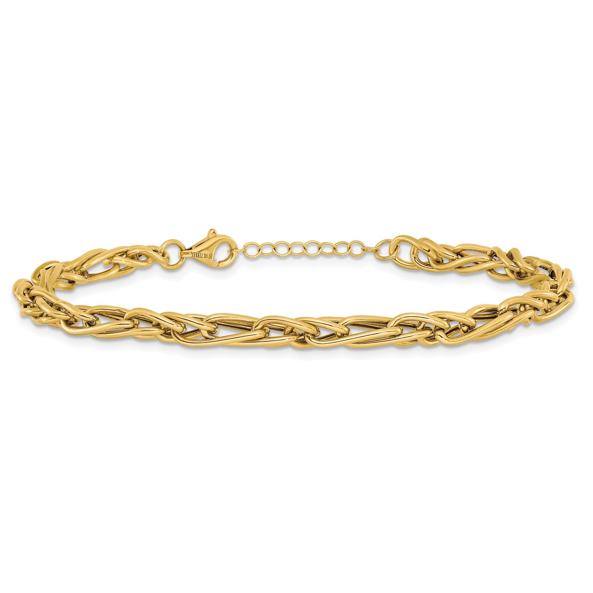 10K Polished Fancy Link w/1in ext. Bracelet