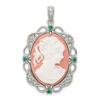 Filigree Cameo Pendant in Sterling Silver with Cubic Zirconia Accents, 42mm - Sophia Jewelers