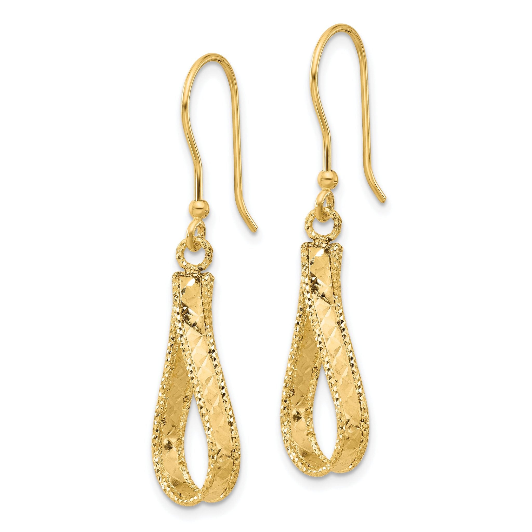 14K Polished and Diamond-cut Dangle Earrings Secondary image