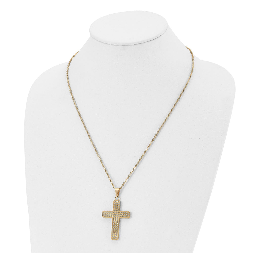 CZ Cross Pendant Necklace in Gold-Tone Stainless Steel, 22"