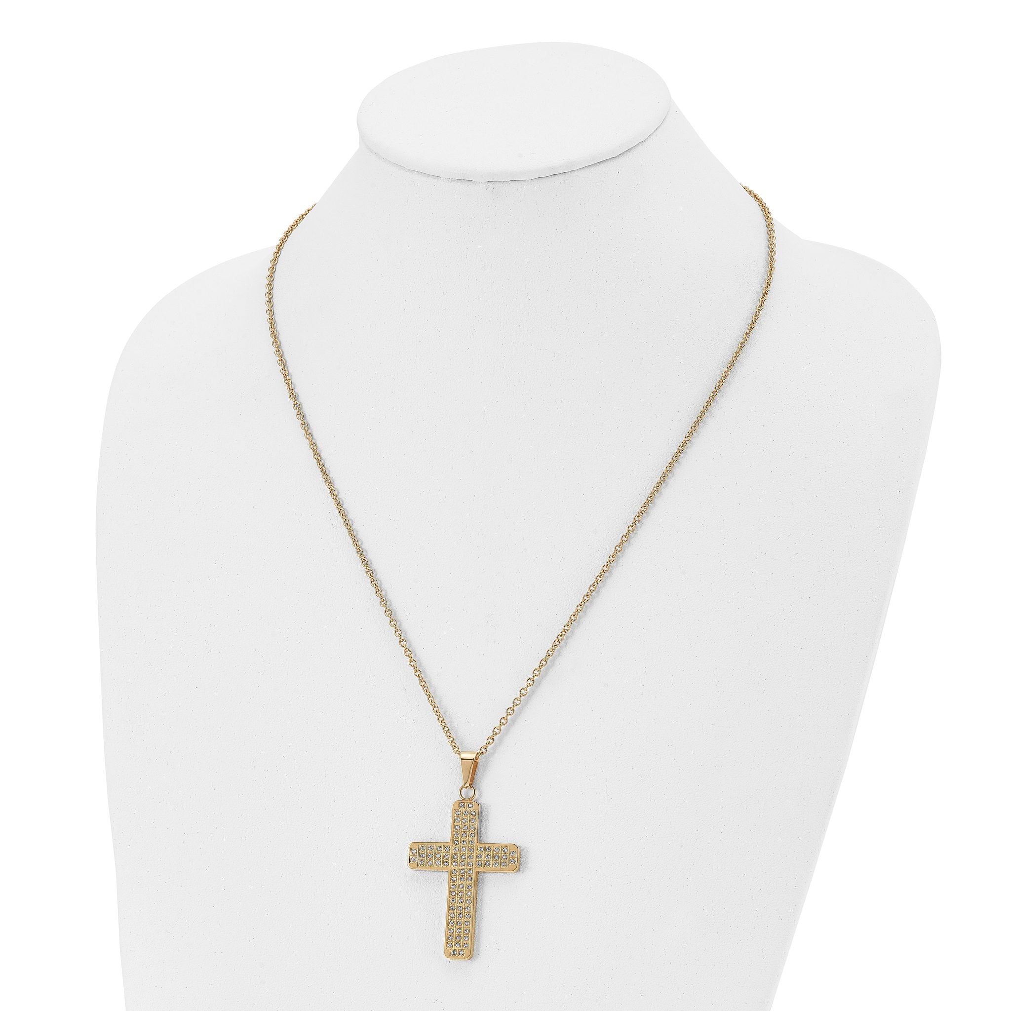 CZ Cross Pendant Necklace in Gold-Tone Stainless Steel, 22"