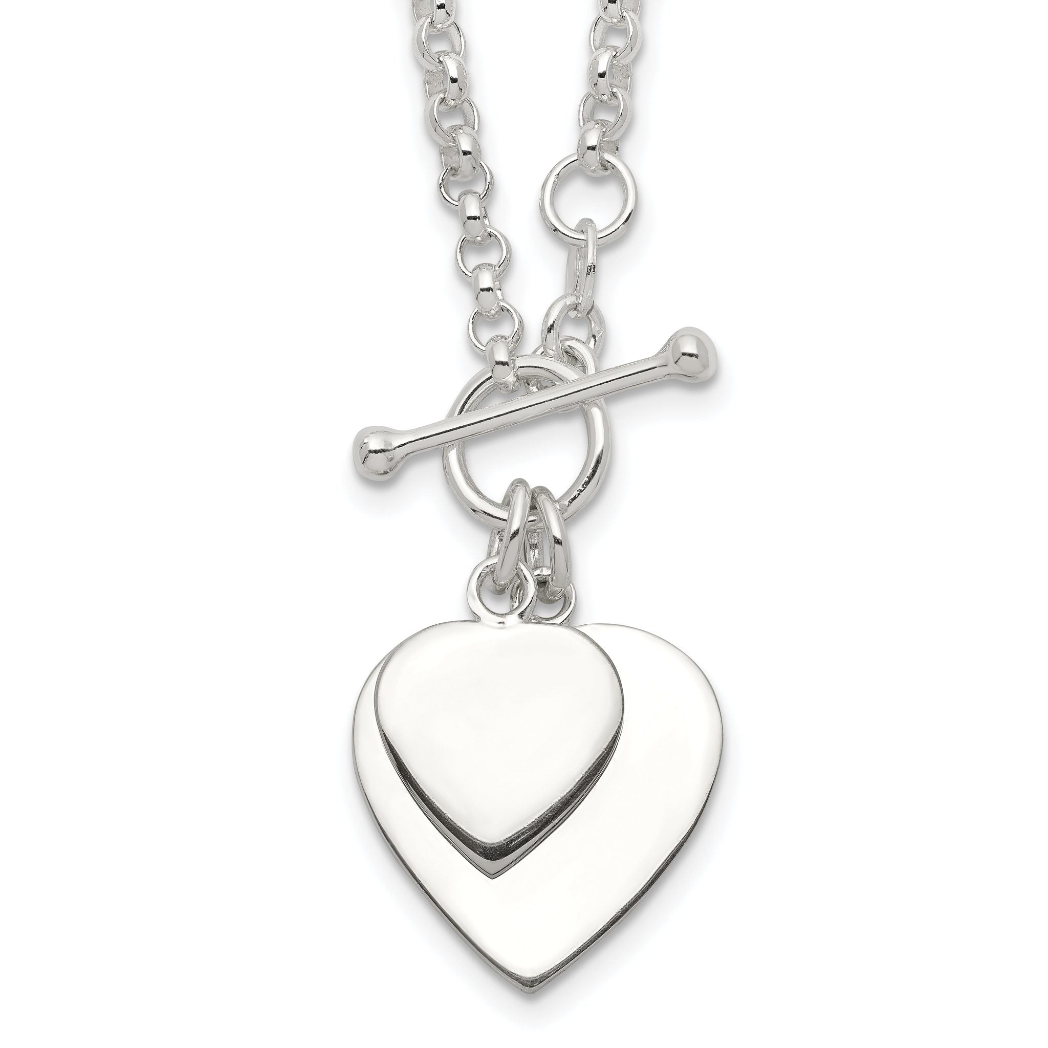 Sterling Silver Engraveable Double Heart Toggle Necklace Main image