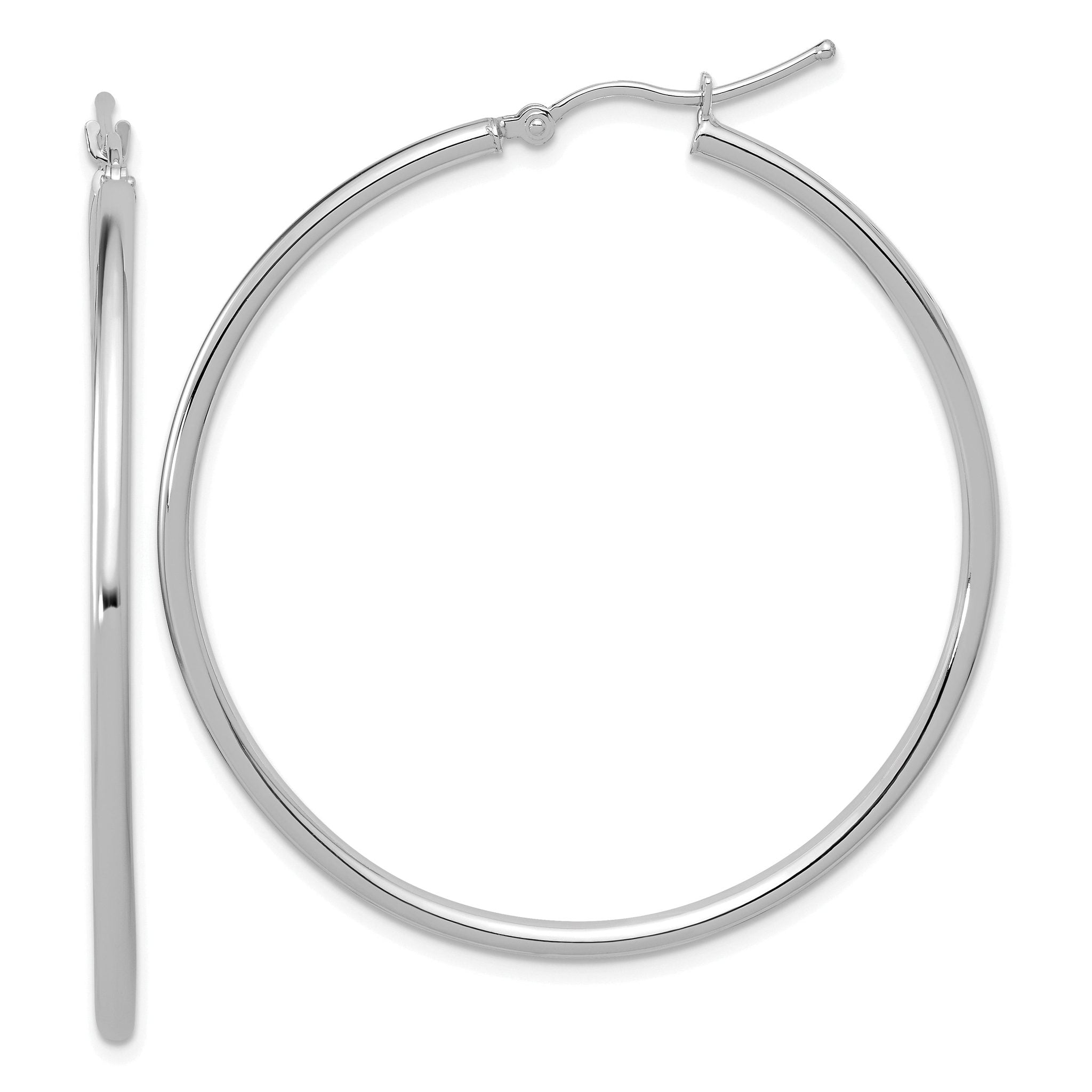 14K White Gold Polished 2mm Hoop Earrings Main image