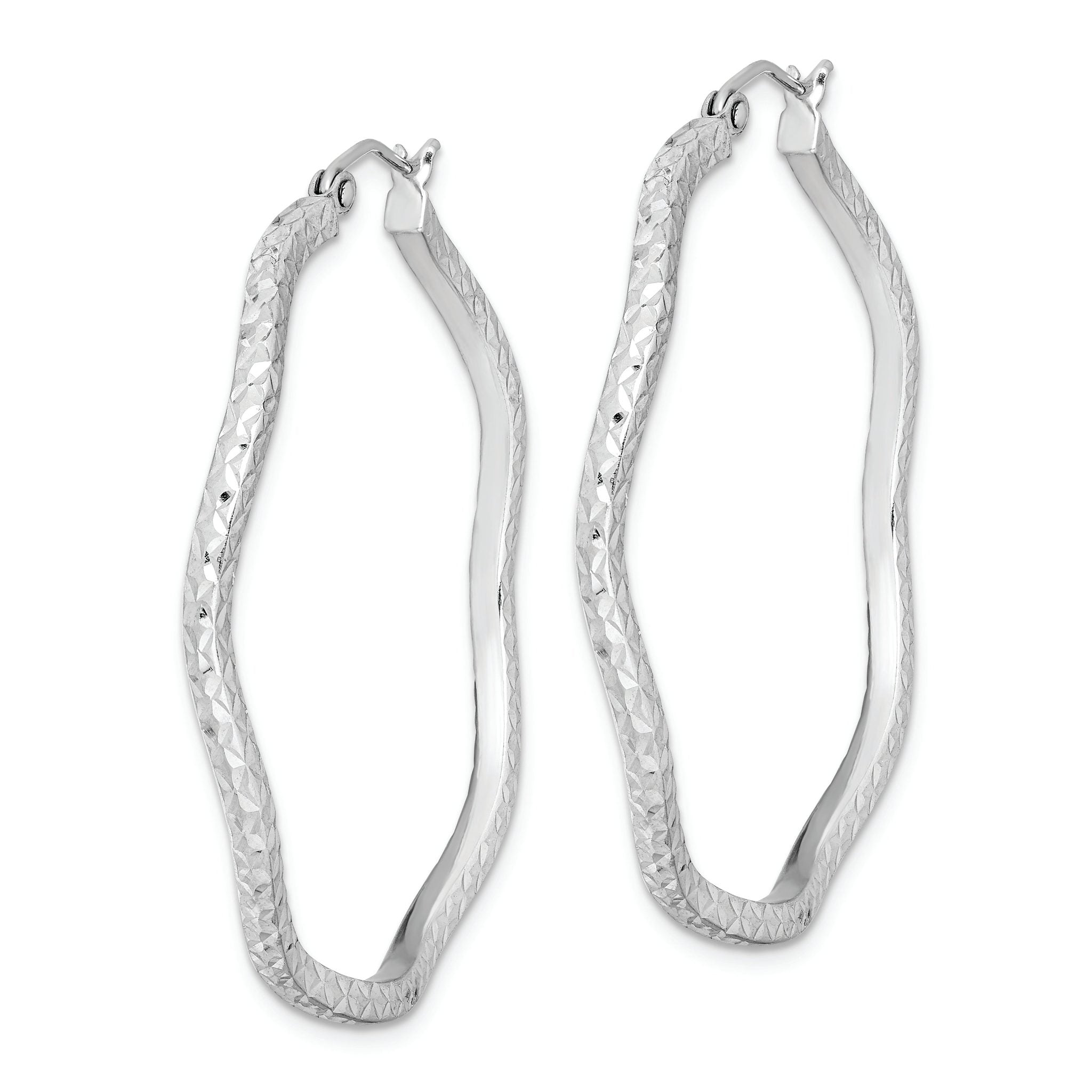 Sterling Silver Rhodium-plated Wavy D/C 1.75mm Round Hoop Earrings Secondary image