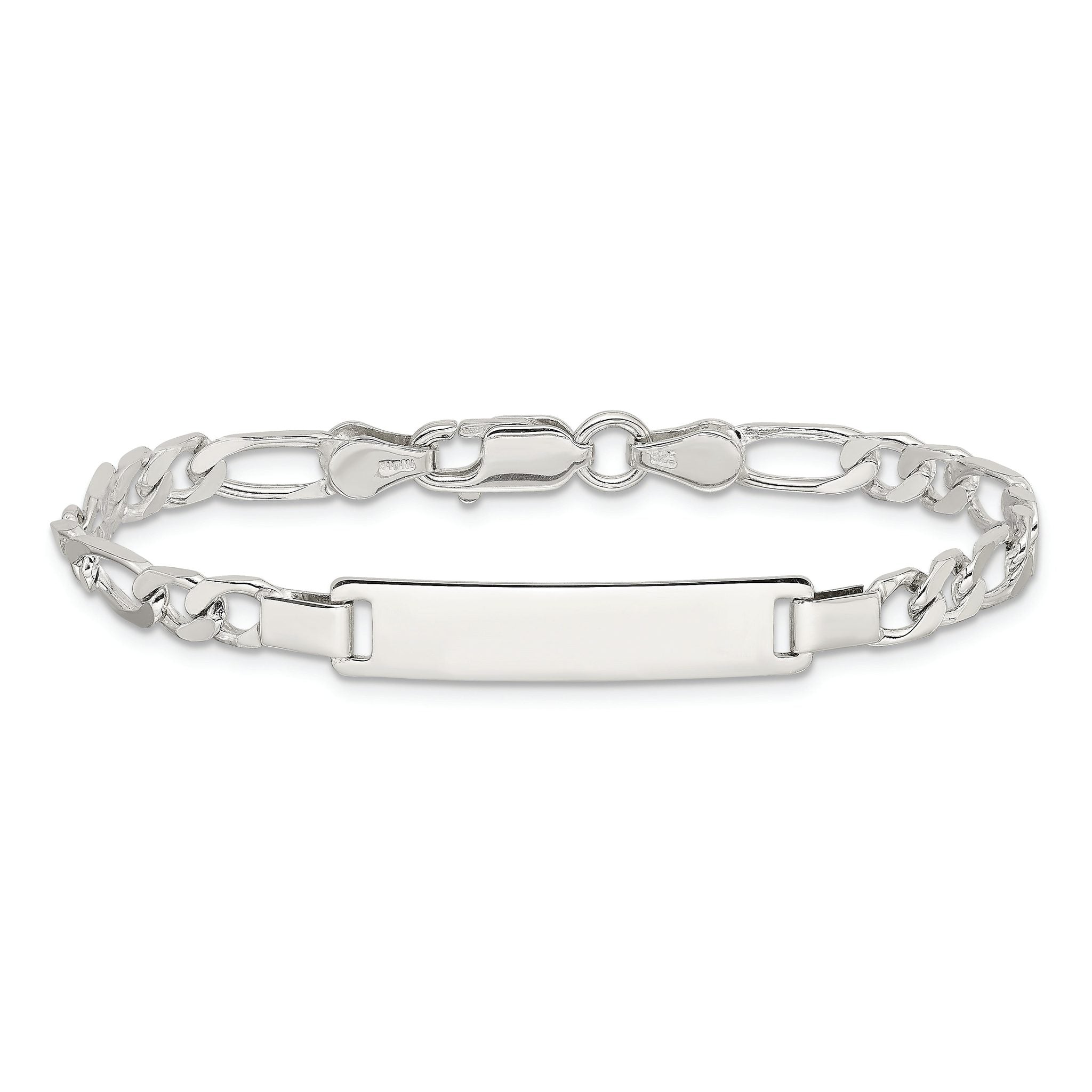 Sterling Silver Engraveable Childrens ID on Figaro Link Bracelet Main image