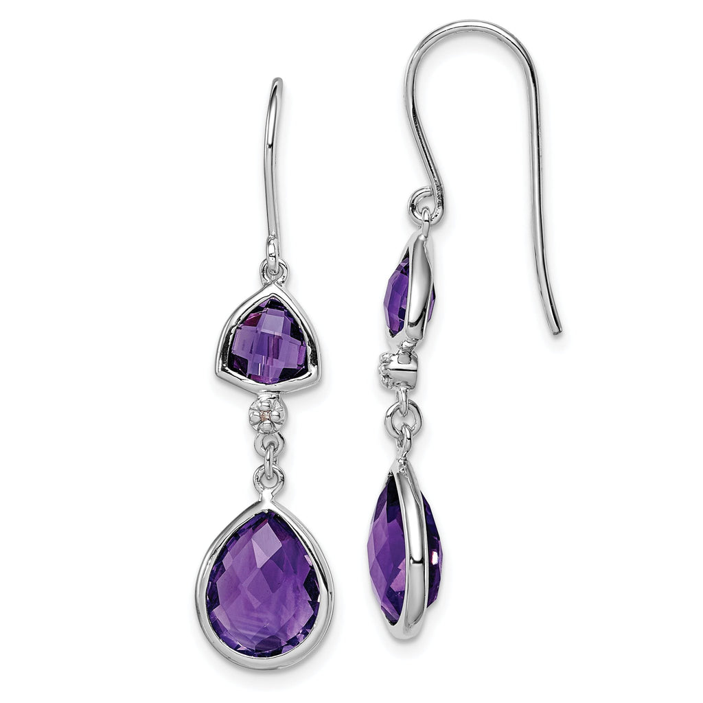 925 Sterling Silver Rhodium Plated Amethyst & Diamond Dangle Earrings  Elegant Birthstone Style