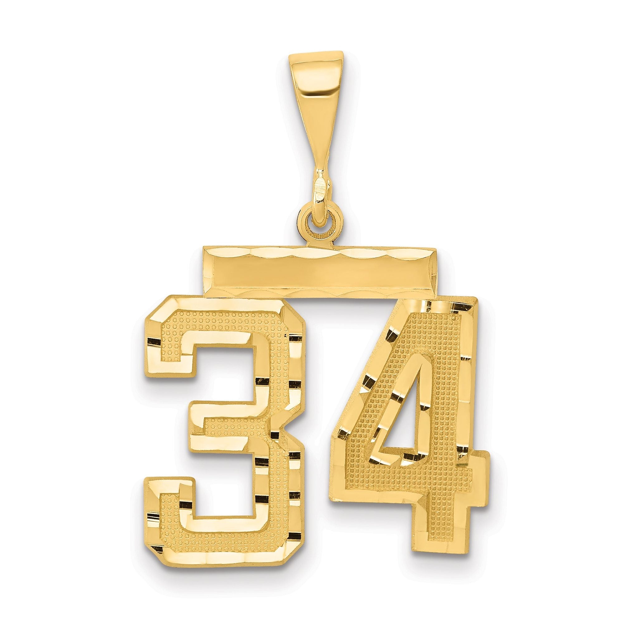 14K Gold Diamond-Cut Number 34 Charm with Polished Finish