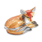 Luxury Giftware Pewter Bejeweled Crystals Silver-tone Enameled EINSTEIN Red Fox Trinket Box with Matching 18 Inch Necklace