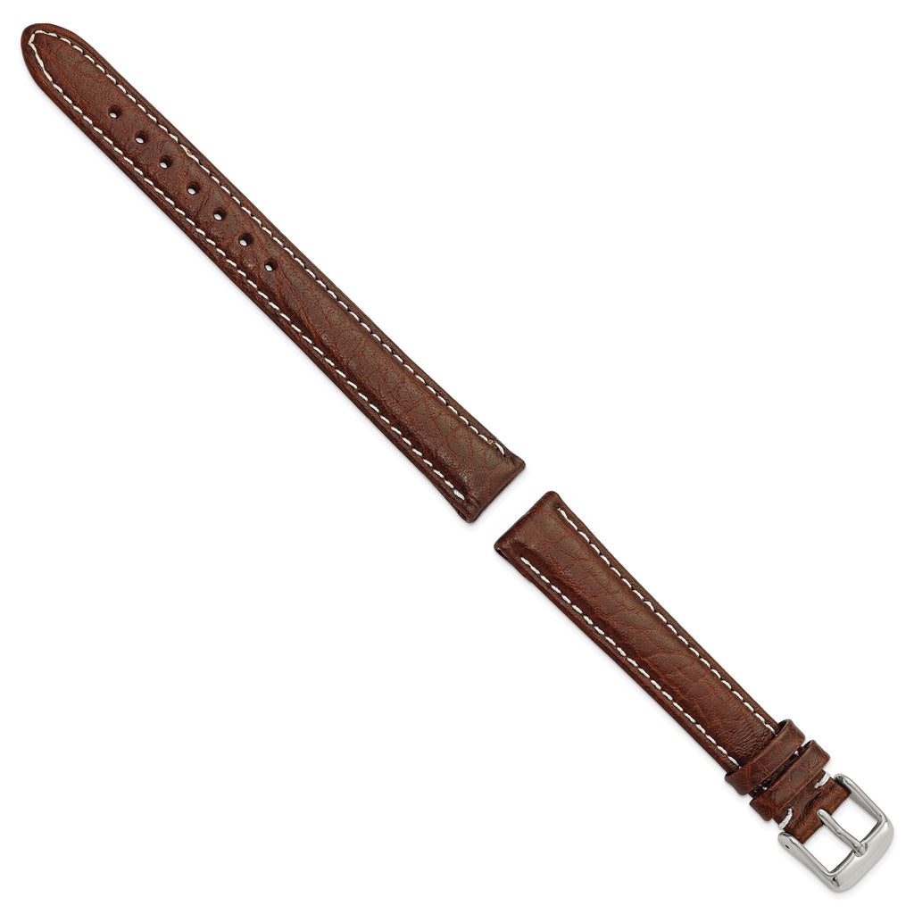 Long Leather Watch Band in Dark Brown with Silver-Tone Buckle, 18mm
