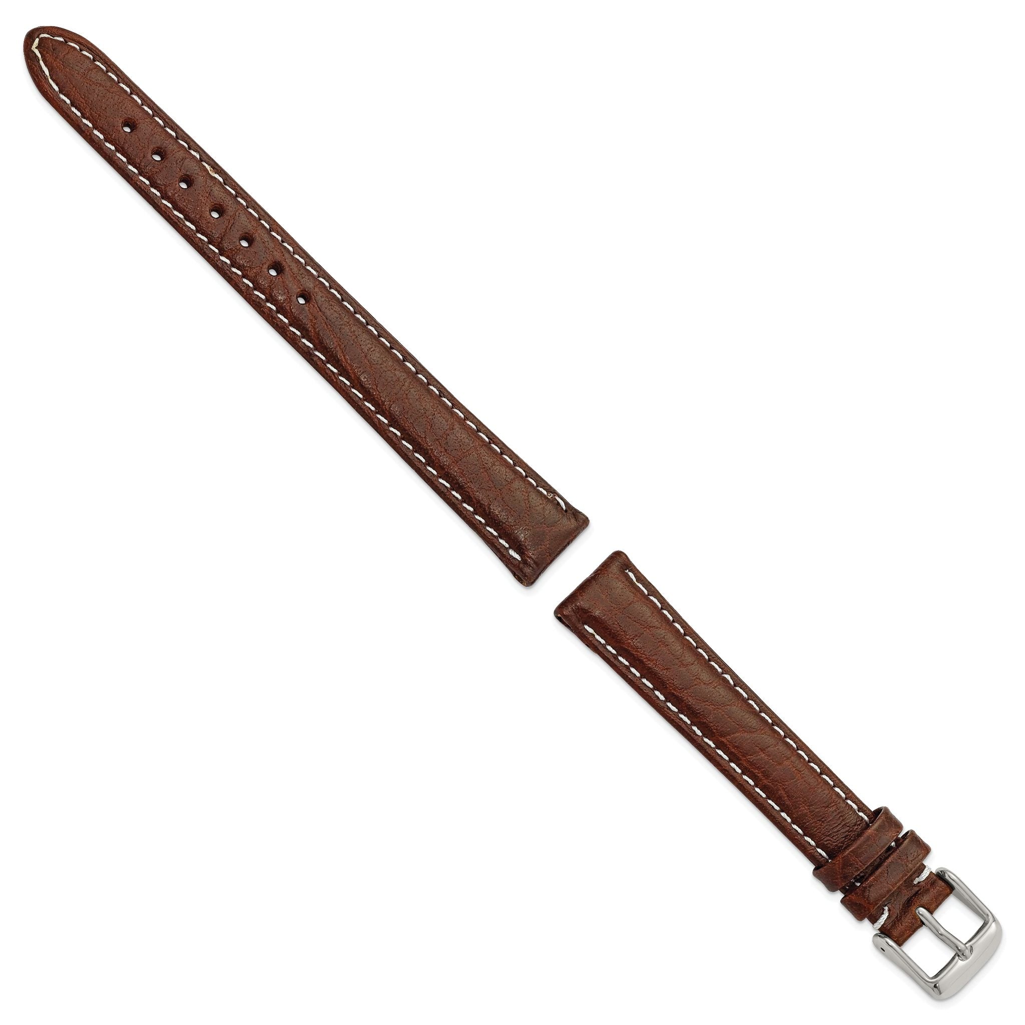 Long Leather Watch Band in Dark Brown with Silver-Tone Buckle, 18mm