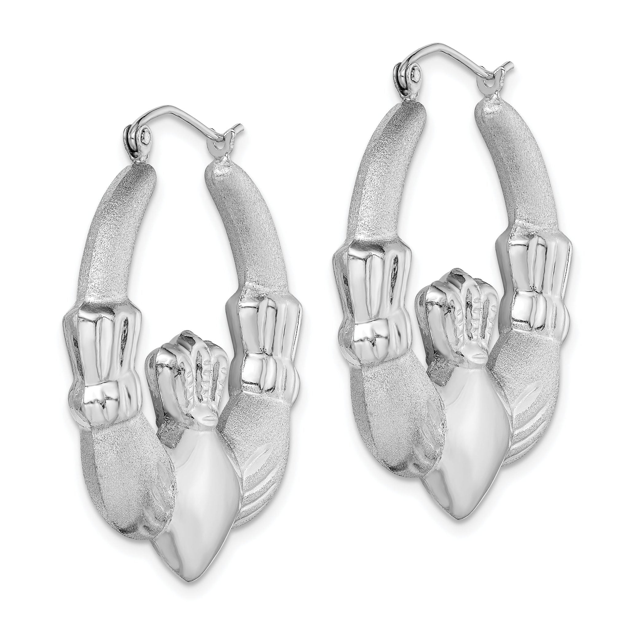 Sterling Silver Rhod-plated Polished/Satin Claddagh Hoop Earrings Secondary image