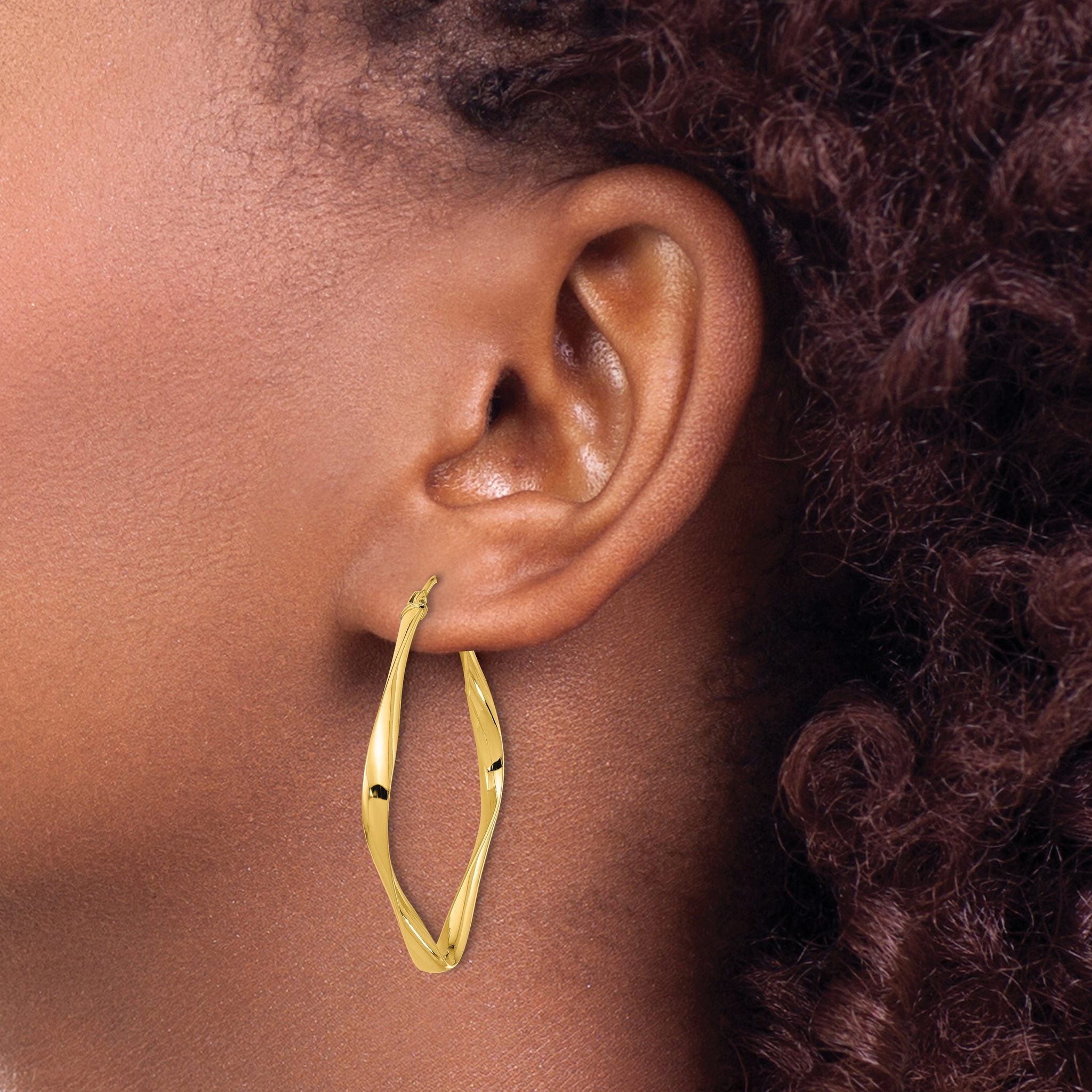 10K Polished Twisted Square Hoop Earrings