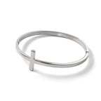 Stainless Steel Polished Sideways Cross Hinged Bangle Bracelet for Women