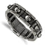 Stainless Steel Antiqued and Brushed Skulls Black Leather Link Bracelet for Men