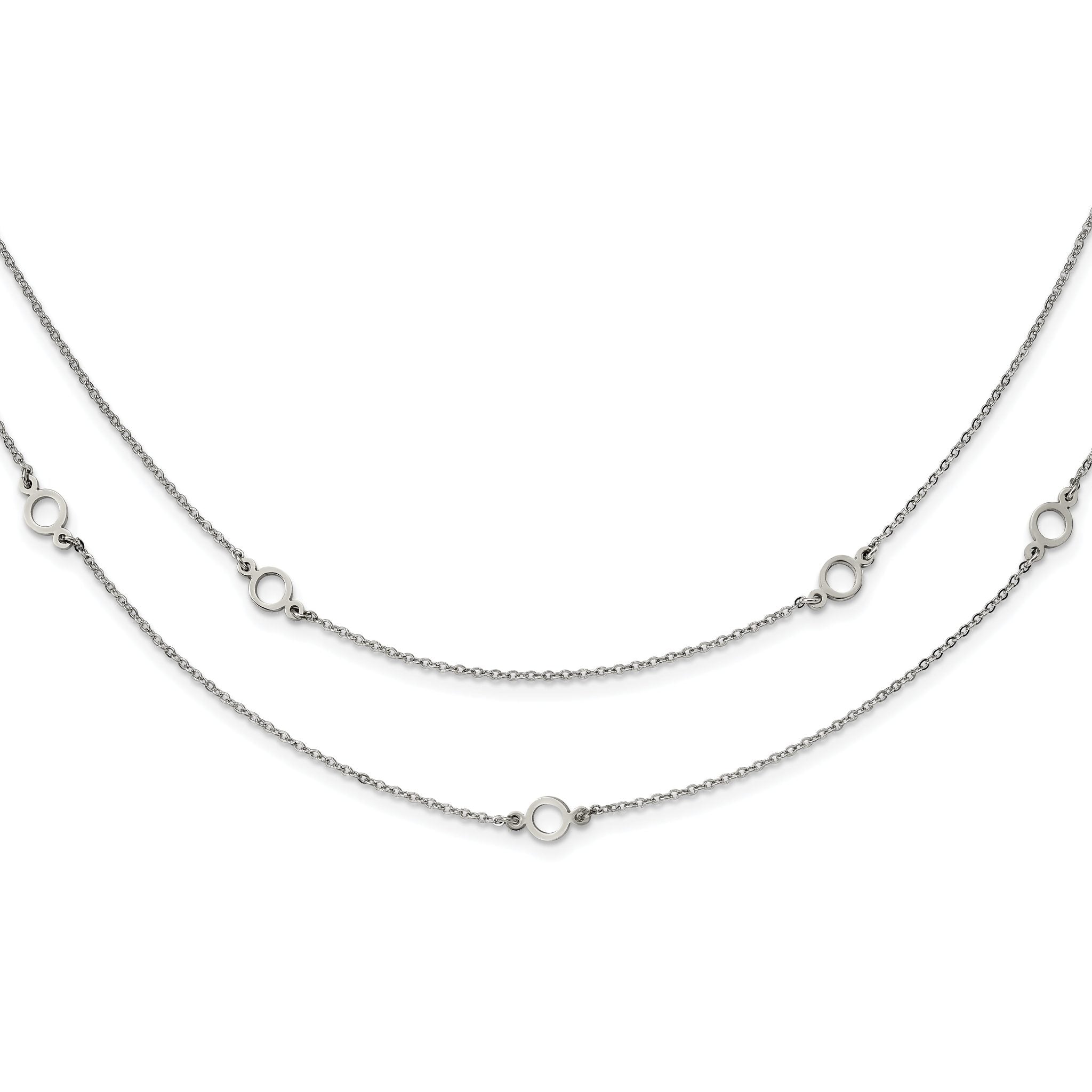 Stainless Steel Polished Two Strand 15.75in w/2in ext Necklace
