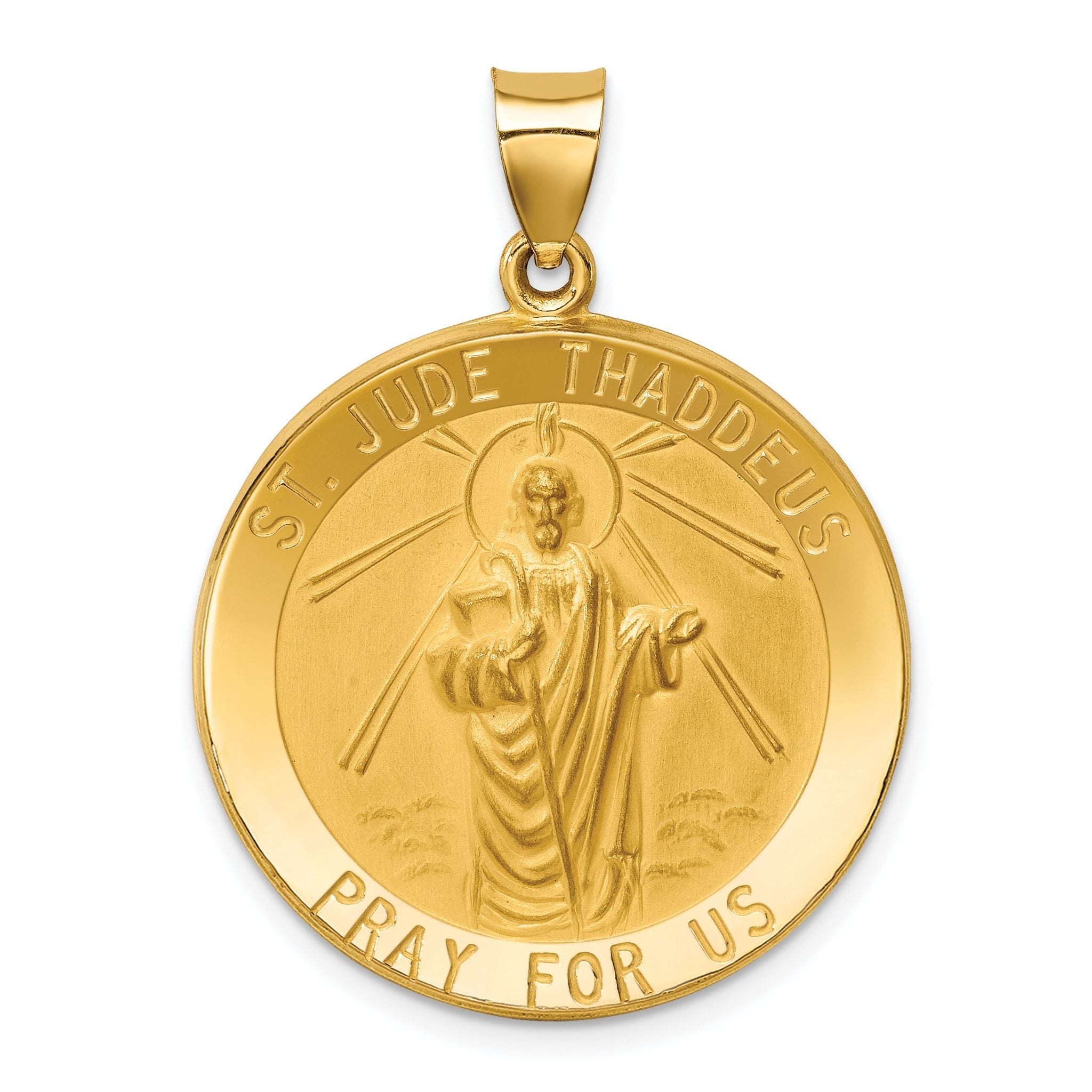 14K Polished and Satin St Jude Thaddeus Medal Hollow Pendant