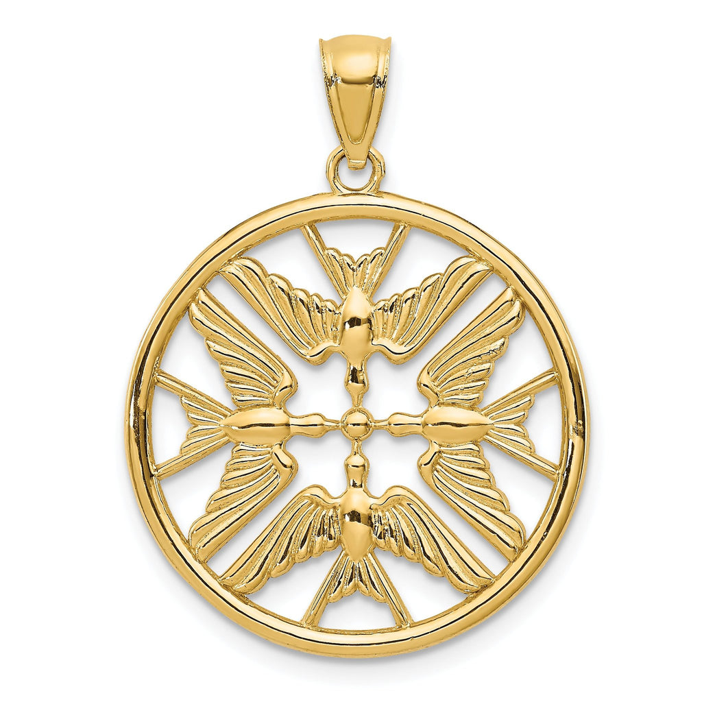 14K Yellow Gold Polished Doves Circle Pendant Elegant Cast Design