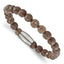 Stainless Steel Polished 8mm Brown Jade Beaded Stretch Bracelet for Men