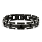 Stainless Steel Polished Black IP-plated with Black Carbon Fiber Link Bracelet for Men