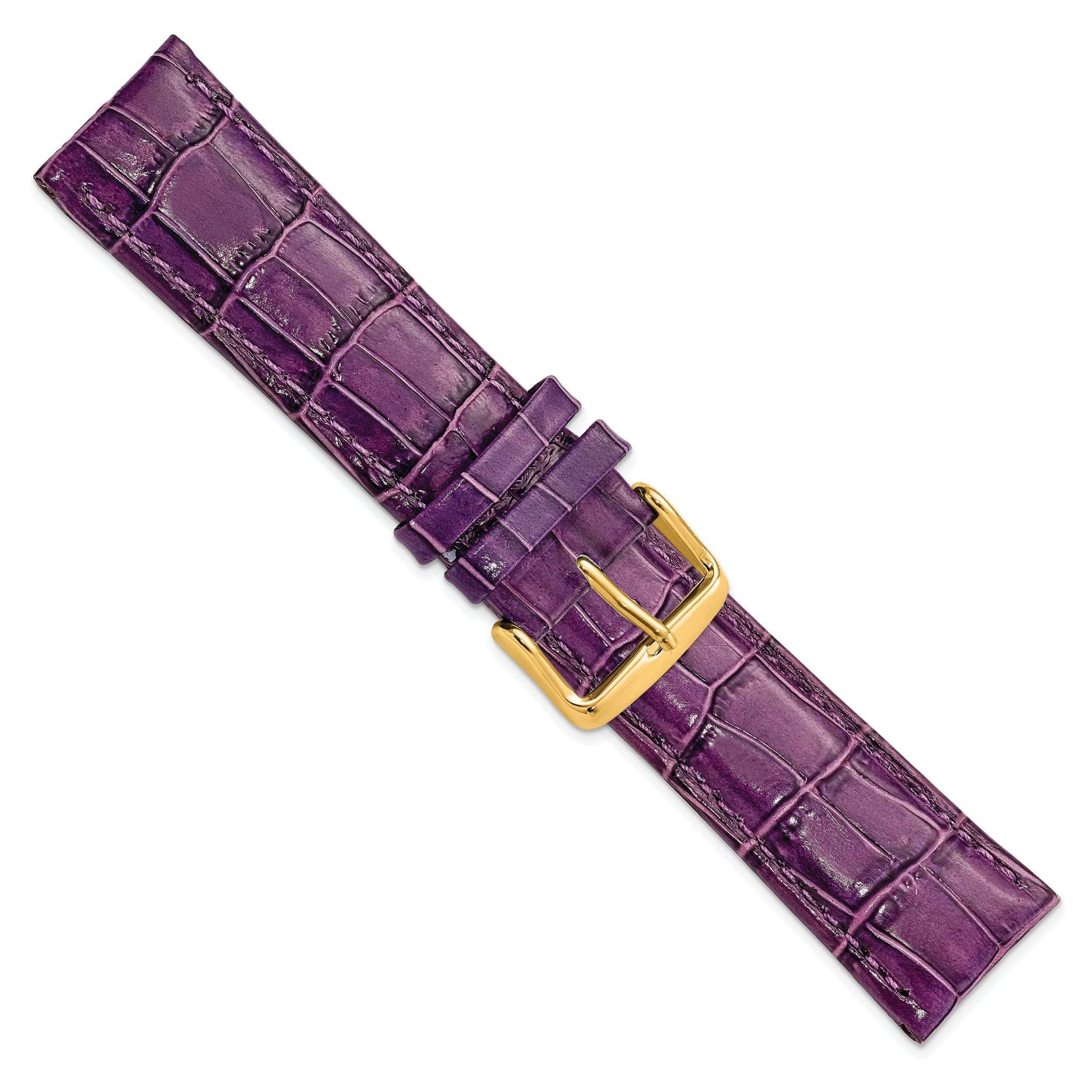 Crocodile-Grain Chronograph Watch Band in Violet Leather, 24mm