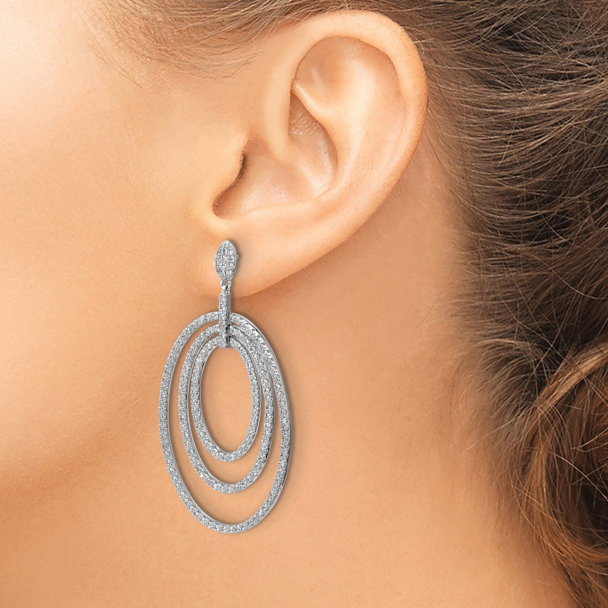 Cheryl M Sterling Silver Rhodium-plated Polished Fancy CZ Ovals Post Dangle Earrings
