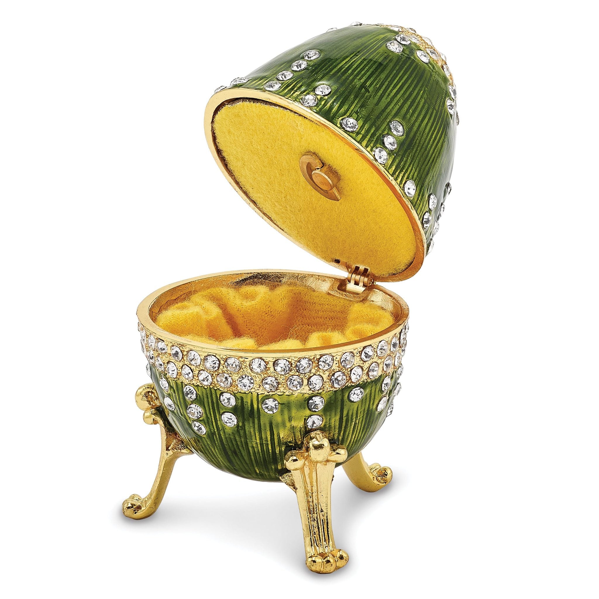 Luxury Giftware Pewter Bejeweled Crystals Gold-tone Enameled REGAL GREEN (Plays Swan Lake) Musical Egg with Matching 18 Inch Necklace Secondary image