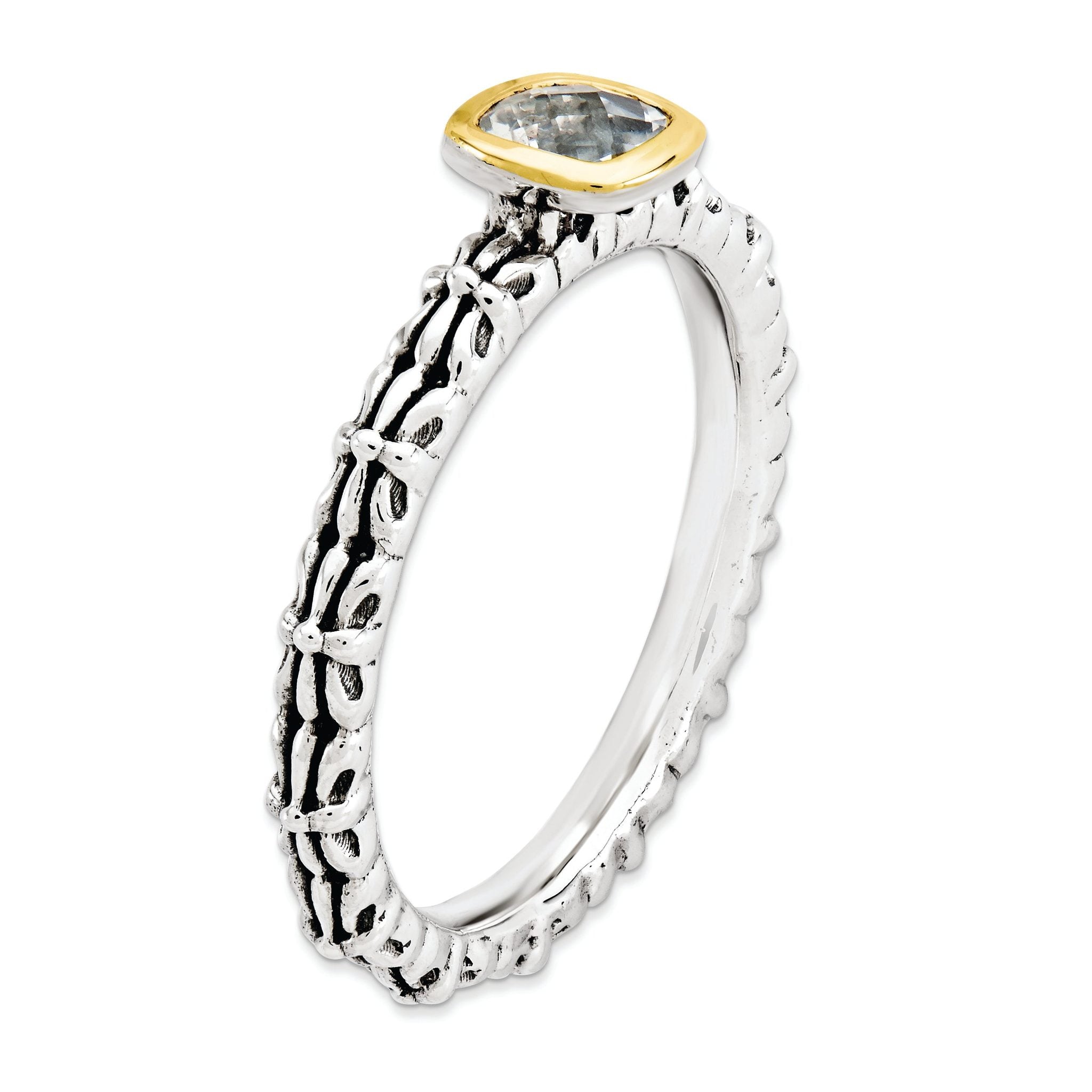 Sterling Silver & 14k Stackable Expressions Checker-cut White Topaz Ring
