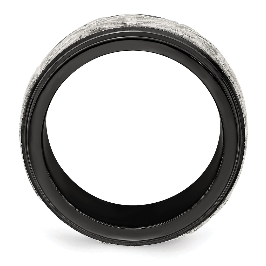 Sterling Silver Inlay Wedding Band in Black Titanium, 11mm