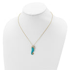 Cheryl M Sterling Silver Gold-plated Enameled Brilliant-cut Black and White CZ Seahorse 18 Inch Necklace