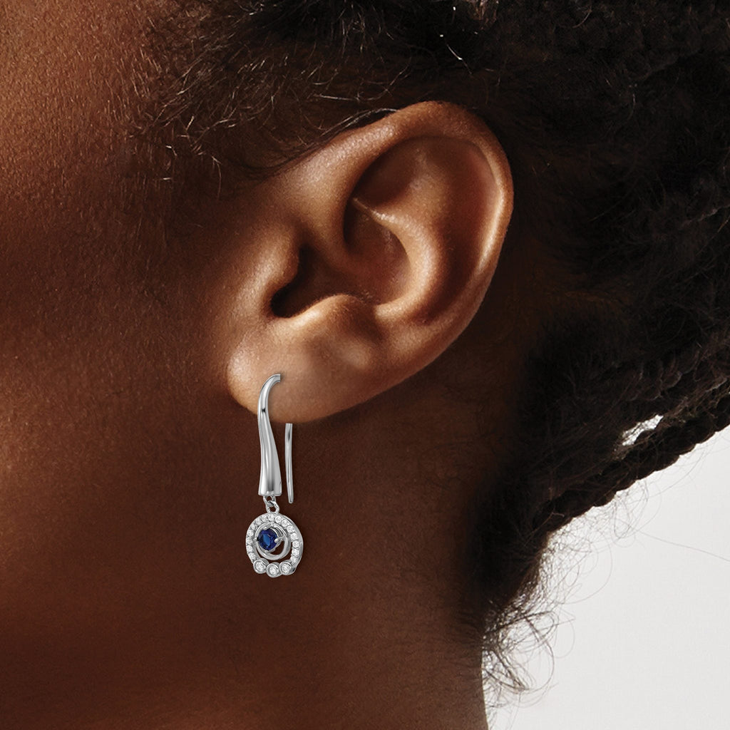 Cheryl M Sterling Silver Rhodium-plated Polished Blue GlaSterling Silver and CZ Circles Dangle Earrings