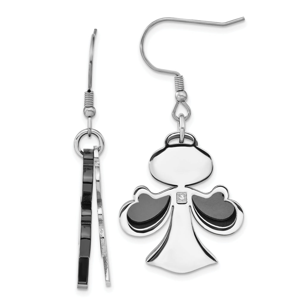 Stainless Steel Black Polished Cubic Zirconia Drop Dangle Earrings for Women