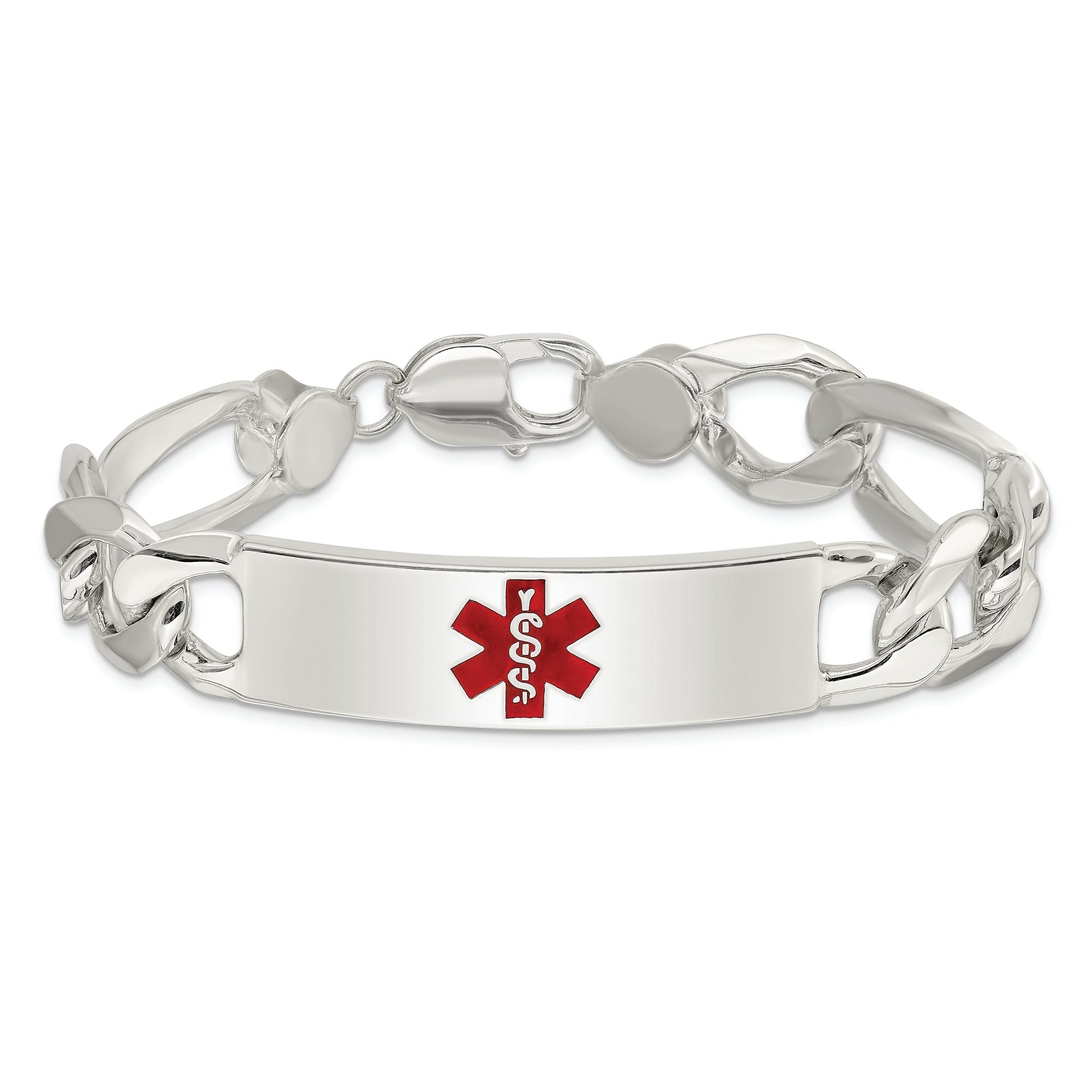 Sterling Silver Polished Medical Figaro Anchor Link ID Bracelet