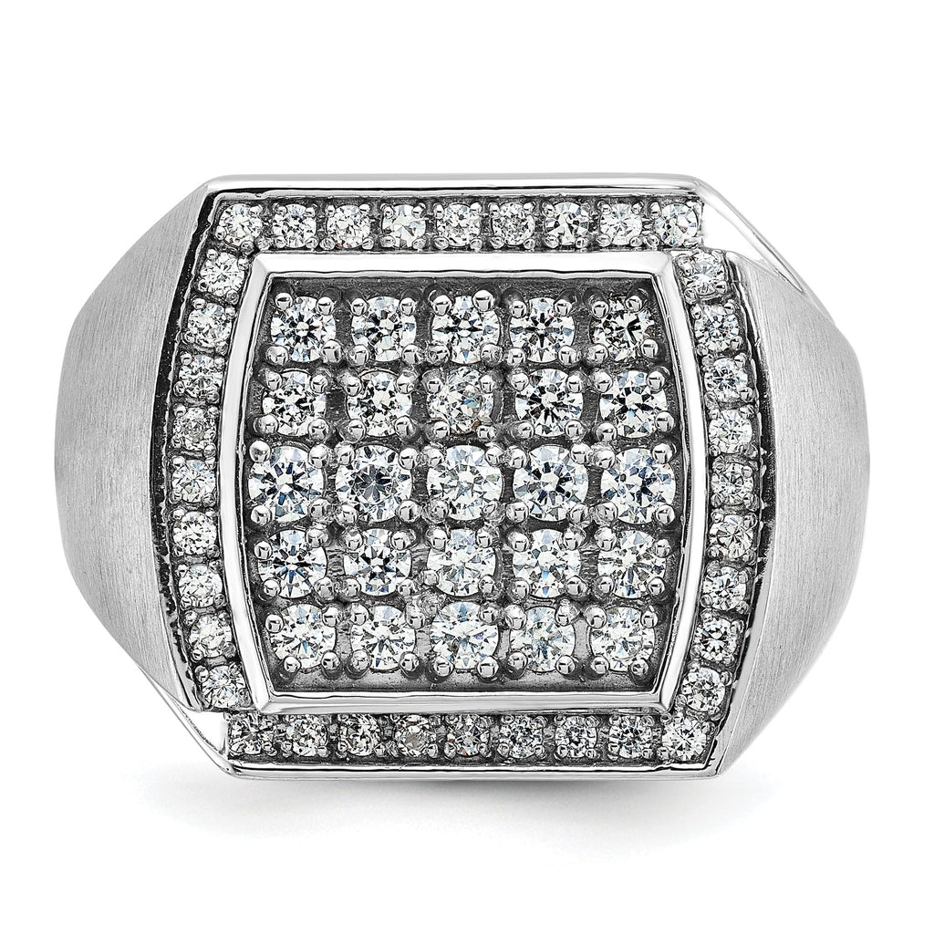 14k White Gold Mens Polished and Satin Cluster Ring Mounting, Mounting Only