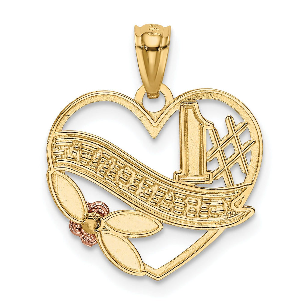 14K Two-Tone Heart Pendant with White Rhodium Grandma Design  Elegant & Gift-Ready
