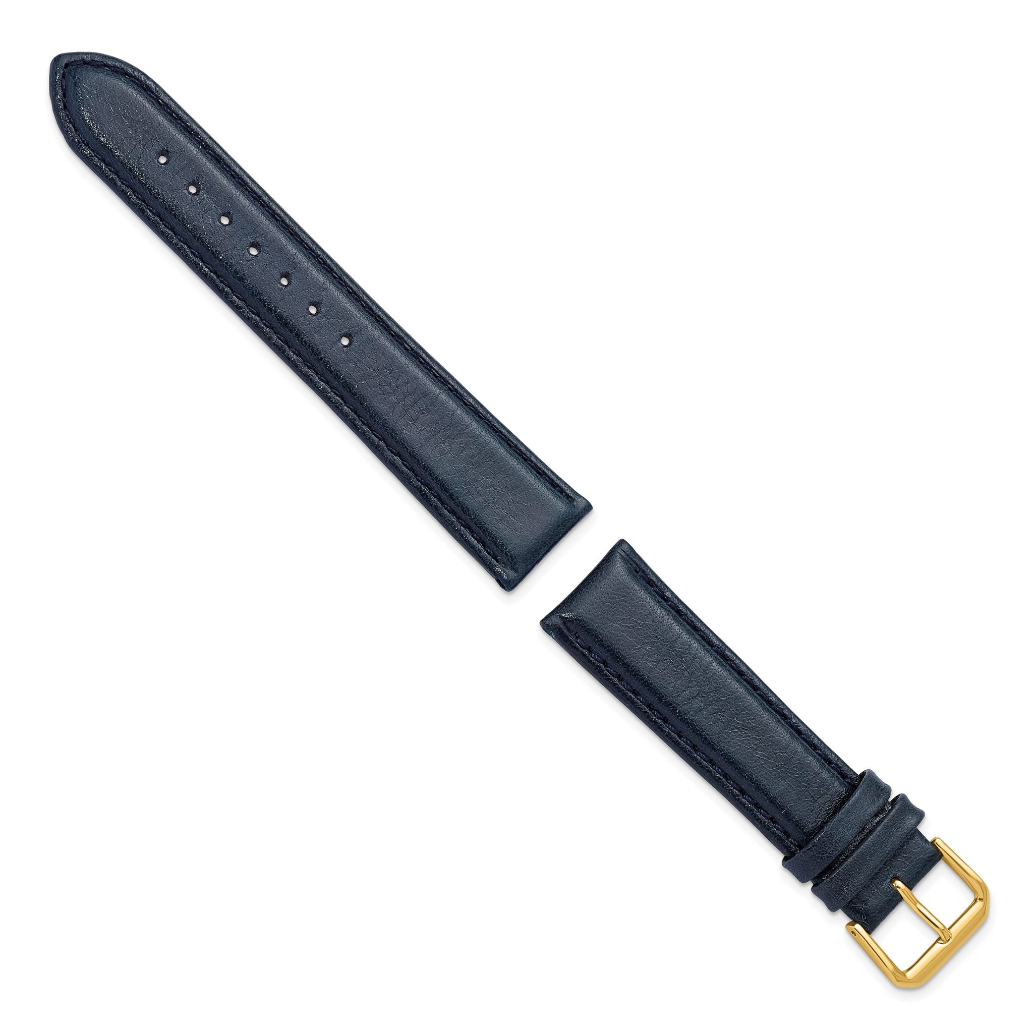 Navy Smooth Leather Watch Band in Gold-Tone Buckle, 20mm