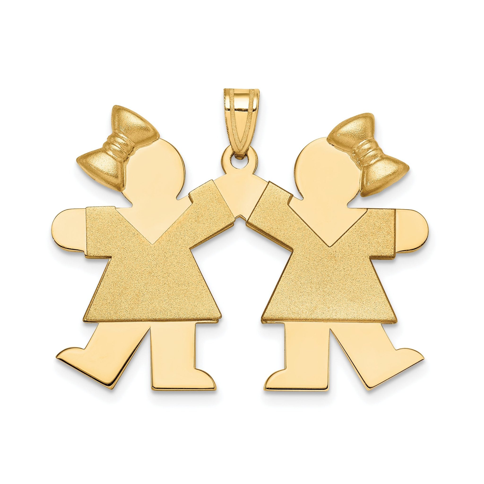 14K Solid Engravable Large Double Girls with Bows Charm Main image