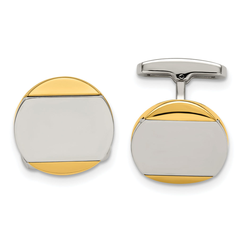 Stainless Steel Gold-Tone Circle Cuff Links
