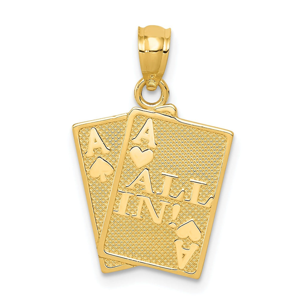 14K Gold Ace of Hearts & Spades Pendant Polished, Solid, Men's Charm