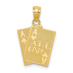14K Gold Ace of Hearts & Spades Pendant Polished, Solid, Men's Charm