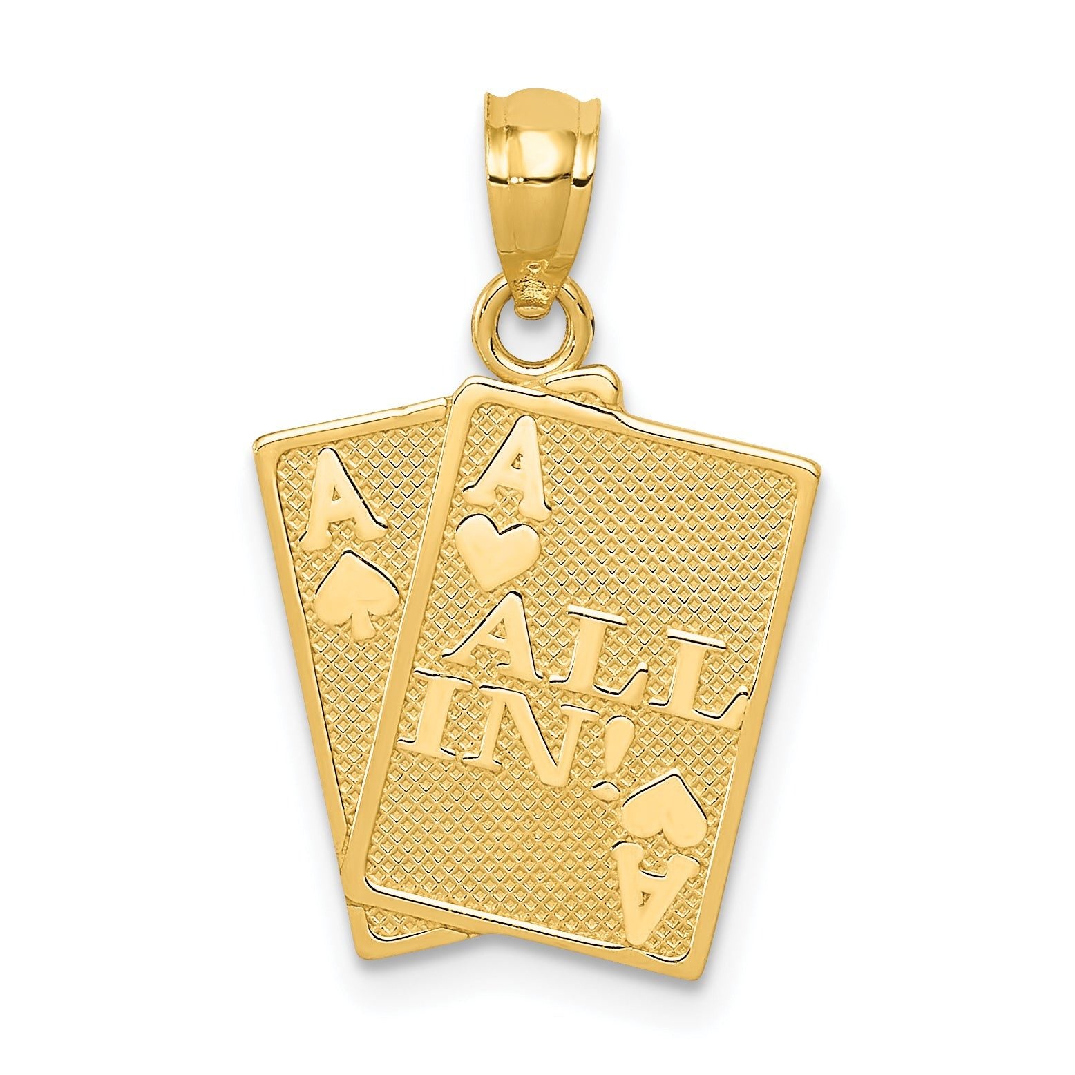14K Gold Ace of Hearts & Spades Pendant Polished, Solid, Men's Charm
