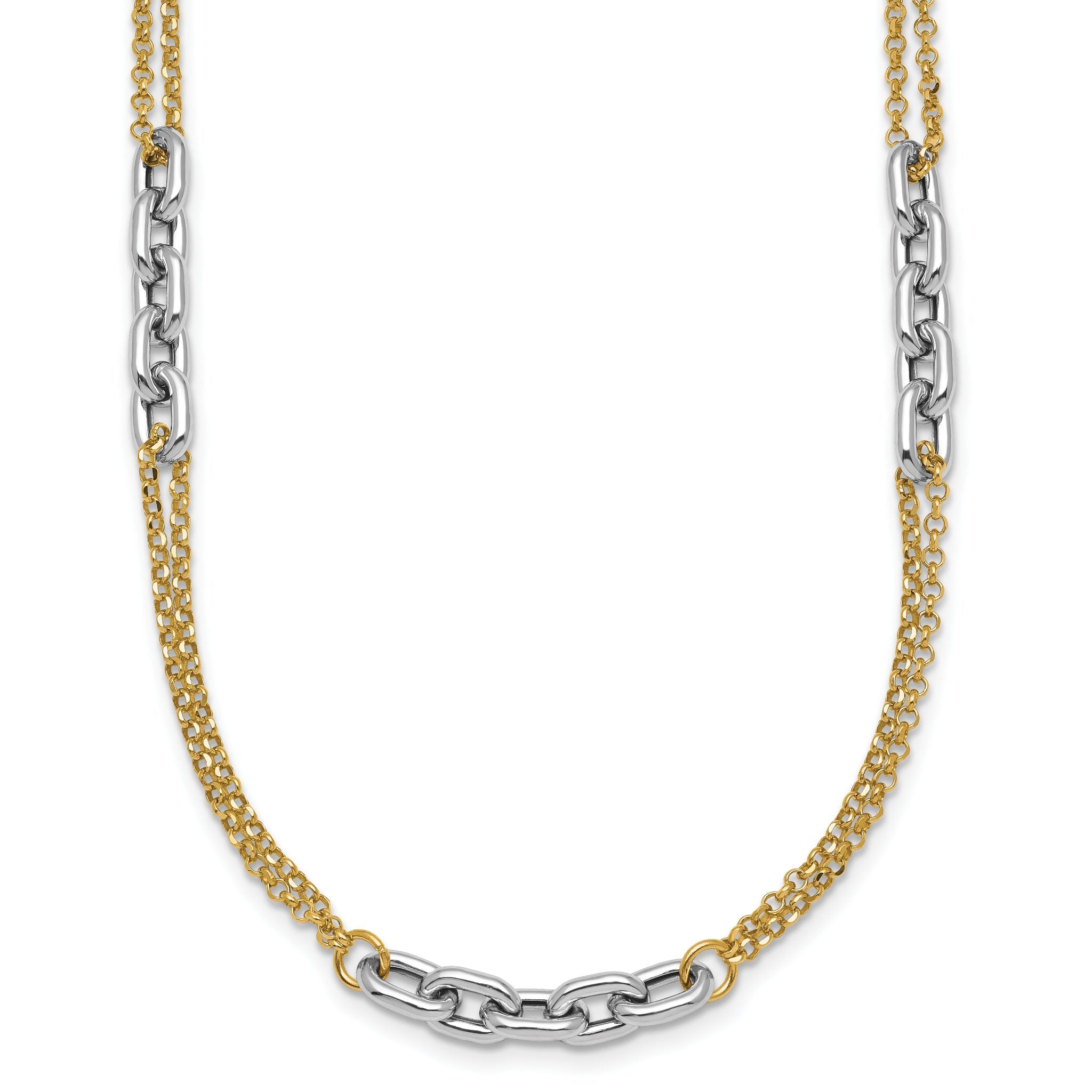 14K Two-Tone Polished 4.8mm Fancy Oval Link and Double Strand Chain 17 inch Necklace Plus 2 inch Extender Main image